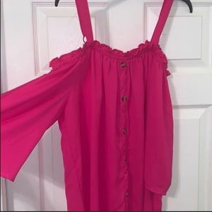 Hot pink cold shoulder top